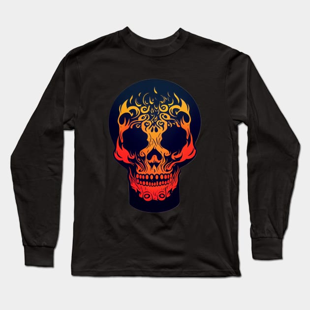 Fire Skull Long Sleeve T-Shirt by fascinating.fractals